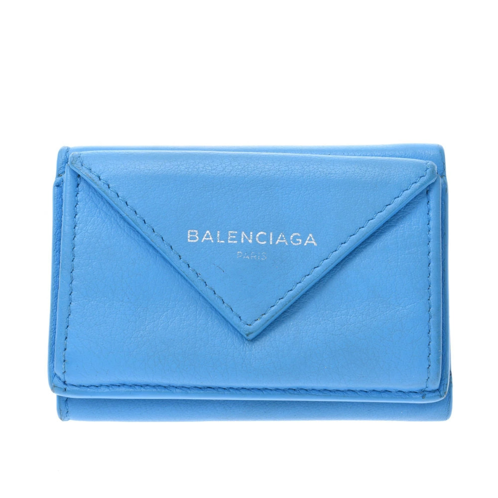 BALENCIAGA Paper Wallet Blue Calf Tri fold